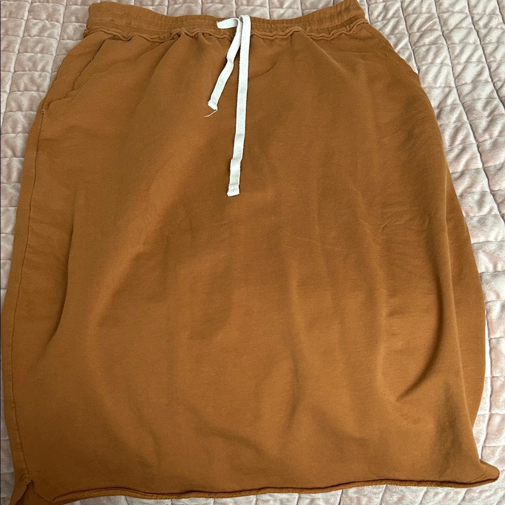 Polagram Tan Midi Skirt with White Drawstring